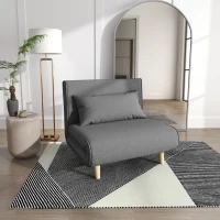 HOMCOM Einzelsofa Schlafsofa Sofabett Klappsofa verstellbar Rückenlehne Liege nordisch skandinavisch 25D Schaumstoff Haus Leinenimitat Kautschukholz Grau 94 x 78 x 80 cm(m-2)