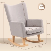 HOMCOM Retro-style rocking chair, cord upholstery, rubberwood, foam filling, high back, upholstered chair, Light Gray(m-3)