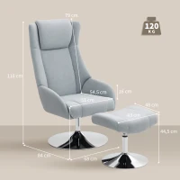 HOMCOM Swivel upholstered chair with ottoman, reclining, upholstered armchair with armrests, for living room, bedroom, Gray(m-3)