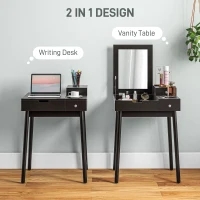 HOMCOM Dressing Table with Flip-up Mirror, Makeup Desk with 2 Drawers and Pine Wood Legs, Vanity Table Writing Desk for Bedroom Living Room, Black(m-4)