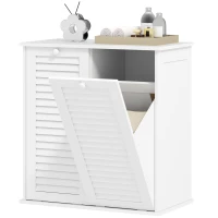 HOMCOM Laundry Cabinet, 2 Tilt Bins for Laundry, 2 Slatted Doors, 70 x 38 x 73 cm, White(m-7)