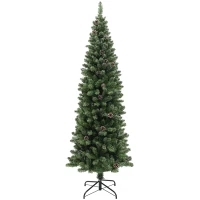 HOMCOM 180 cm Artificial Christmas Tree Slim with Foldable Steel Stand, 618 Tips, Green(m-7)