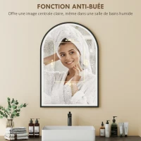 HOMCOM Miroir salle de bain avec éclairage 50 x 70 cm, miroir LED arqué, anti-buée, 3 couleurs lumière, dimmable, mémoire, noir(m-6)