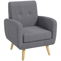 HOMCOM Scandi-style Armchair, Accent Seat, Button-tufted, Natural + Light Gray