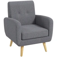 HOMCOM Scandi-style Armchair, Accent Seat, Button-tufted, Natural + Light Gray(m-1)
