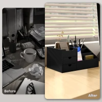 HOMCOM Desk Organiser Holder, Bamboo Multi-Function Storage Caddy with 7 Storage Compartments and 2 Drawers for Home Office Stationary Supplies, Black(m-4)