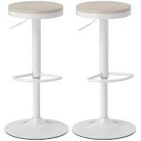 HOMCOM Set of 2 bar stools, swivel bar chairs with rubberwood seat, height adjustable with footrest, white(m-6)