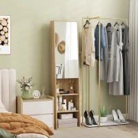 HOMCOM Trapezoidal tall bathroom cabinet with mirrored door, 6-tier shelf, 40 x 30 x 165 cm(m-5)