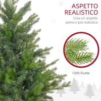 HOMCOM Albero di Natale 150 cm in Plastica Verde con Base in Metallo e 1309 Rami Ignifughi(m-5)