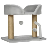 PawHut Albero per Gatti con Tiragraffi in Juta, Lettino e Palline, 48x38x42 cm, Grigio(m-11)