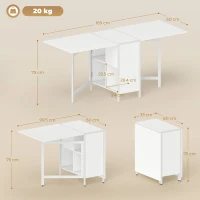 HOMCOM Tavolo Pieghevole da Pranzo con Ali Ribaltabili 4 Scomparti 3 Configurazioni 169x60x75 cm Bianco(m-3)