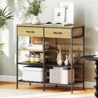 HOMCOM Kitchen sideboard, storage cabinet with 2 drawers and 3 open shelves, 90 x 40 x 91 cm, natural wood and black(m-4)