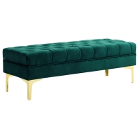 HOMCOM Tufted end-of-bed bench classic chic style dim. 118L x 45l x 42H cm gold metal legs green velvet