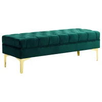 HOMCOM Tufted end-of-bed bench classic chic style dim. 118L x 45l x 42H cm gold metal legs green velvet(m-1)