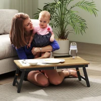 HOMCOM Foldable and Adjustable Bed Table, Bamboo Bed Laptop Top - Tiltable Top, Drawer, Oak(m-5)