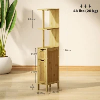 HOMCOM Bathroom storage column bathroom cabinet with 2 shelves 2 cabinets bamboo 18W x 30D x 120H cm natural wood(m-3)