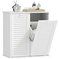 HOMCOM Laundry Cabinet, 2 Tilt Bins for Laundry, 2 Slatted Doors, 70 x 38 x 73 cm, White(m-6)