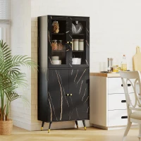 HOMCOM Bücherregal, Regal mit 6 Ebenen, Aufbewahrungsmöbel 6 offene Fächer Glastür und Schrank 70 x 35 x 170 cm schwarz(m-5)
