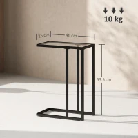 HOMCOM C-Shaped Side Table with Tempered Glass Top, Steel Frame, Black(m-3)