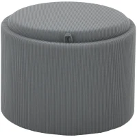HOMCOM Storage Ottoman with Storage Compartment, Round, Footrest, Cord Fabric, MDf, Gray(m-1)