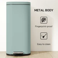 HOMCOM 30L Kitchen Bin, Compact Pedal Bin with Soft-Close and Stay-Open Lid, Removable Bucket for Kitchen, Home, Office, Green(m-7)