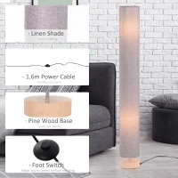 HOMCOM Floor Lamp for Living Room, 47" Modern Standing Lamp with Linen Shade, Wooden Base, Grey(m-5)