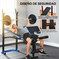 HOMCOM Banco de Musculación Banco de Pesas con Soporte para Barra y Respaldo Ajustable para Entrenamiento en Casa Gimnasio Azul(m-6)