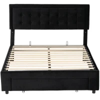 HOMCOM Double Ottoman Bed Frame, with Front Drawer - Black(m-1)