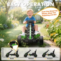 AIYAPLAY Pedal Go Kart for Kids Aged 3-6 Years, with Freewheel System, Brake, EVA Anti-Slip Wheels, Green(m-5)