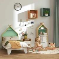 AIYAPLAY Toddler Bed Frame Treehouse Style, Single Bed Frame with Safety Guardrails, Green(m-2)