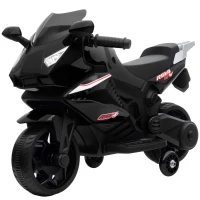 AIYAPLAY Moto eléctrica para niños, moto a batería 6 V con efectos luminosos y sonoros, ruedas de entrenamiento, 75x36x49 cm, negro(m-6)