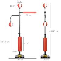 SPORTNOW Punching Bag Stand, two Speedballs, rotatable punching bar, kick pad, height-adjustable, steel, 107 x 36 x 140-205cm(m-3)
