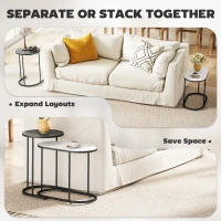 HOMCOM Set 2 Măsuțe de Cafea Suprapuse cu Cadru Metalic pentru Sufragerie și Birou, Gri și Alb(m-4)