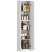 HOMCOM Armoire de Cuisine Slim à 5 Étagères avec Espace Intérieur Réglable, en Bois, 40x35x180 cm, Blanc(m-6)