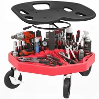 HOMCOM Tabouret d'Atelier Mobile avec Plateau Magnétique Roulettes Hauteur Réglable de 52–59,5 cm Charge 135 kg pour Garage Rouge(m-4)