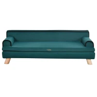 PawHut Scandinavian-style dog and cat sofa removable plush cushion solid wood legs 100 x 62 x 32 cm teal(m-4)