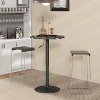 HOMCOM Bar table for 2 People, Height-adjustable, Marble look, 60 x 60 x 68-93.5 cm, Black(m-2)