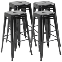 HOMCOM Set of 4 Stackable Bar Stools Tall Industrial Bar Chairs with Footrest Seat Height 76 cm, Metal Frame, Retro Style, for Dining Room, Balcony, Bistro or Bar, Black