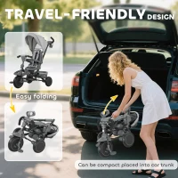 AIYAPLAY 6 in 1 Foldable Kids Trike with Adjustable Parent Handle & Canopy for Ages 1-5, Grey(m-8)