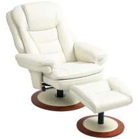 HOMCOM Recliner with Ottoman, Reclining Swivel TV Chair with Wooden Base, up to 150 kg Capacity, Faux Leather, Cream White(m-6)