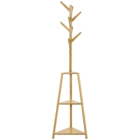 HOMCOM Bamboo Wooden Free-Standing Coat Rack Clothes Stand 8 Hooks 3 Shelves 46 x 46 x 175 cm Natural