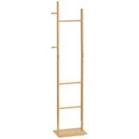 HOMCOM Freestanding coat rack clothes stand, Wooden wardrobe with 3 rods and 2 hooks(m-6)