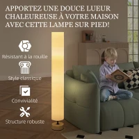 HOMCOM Lampadaire sur pied de salon avec abat-jour en lin, interrupteur à pied, 2 x douille E27, 120 cm, beige(m-6)