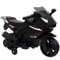 AIYAPLAY Moto eléctrica para niños, moto a batería 6 V con efectos luminosos y sonoros, ruedas de entrenamiento, 75x36x49 cm, negro