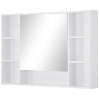 kleankin Bathroom wall cabinet with mirror, bathroom furniture, 7 open shelves and cupboard, 100 x 15 x 70 cm, white(m-7)