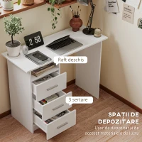 HOMCOM Birou pentru Calculator cu 3 Sertare și Spațiu de Depozitare, 100x40x75 cm, Alb(m-4)