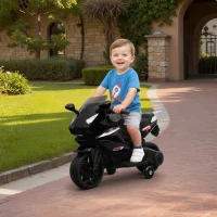 AIYAPLAY Moto eléctrica para niños, moto a batería 6 V con efectos luminosos y sonoros, ruedas de entrenamiento, 75x36x49 cm, negro(m-4)