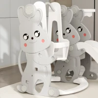 AIYAPLAY 4-in-1 playset for toddlers, slide, swing, climbing frame, basketball hoop, plastic, bunny design, gray(m-4)