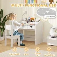 AIYAPLAY Children Study Table and Chair, Kids Desk and Chair Set with Storage, Pull-Out Drawer, for Ages 3-6 Years, Grey(m-4)