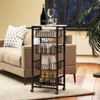 HOMCOM Four Basket Mobile Kitchen Island, with Brakes - Grey/Black(m-6)